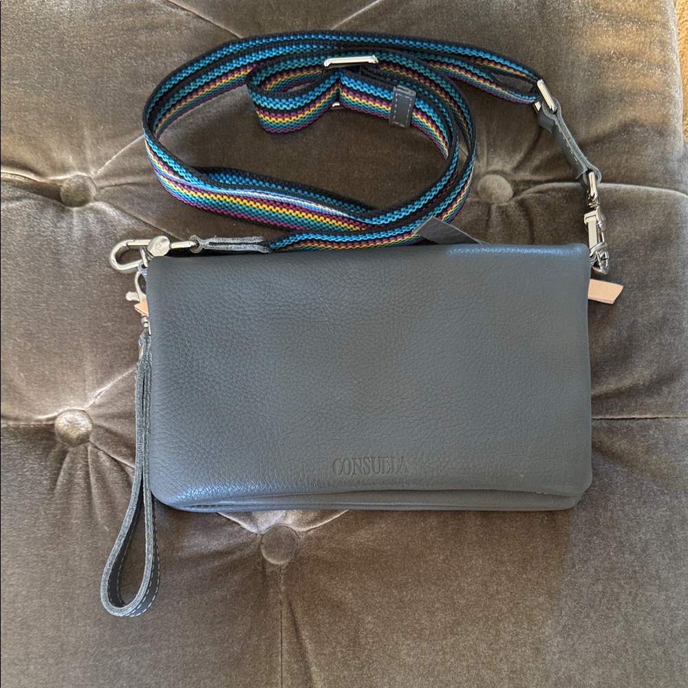Brand New- never used - Consuela Charcoal Messenger Bag with Multicolor Strap